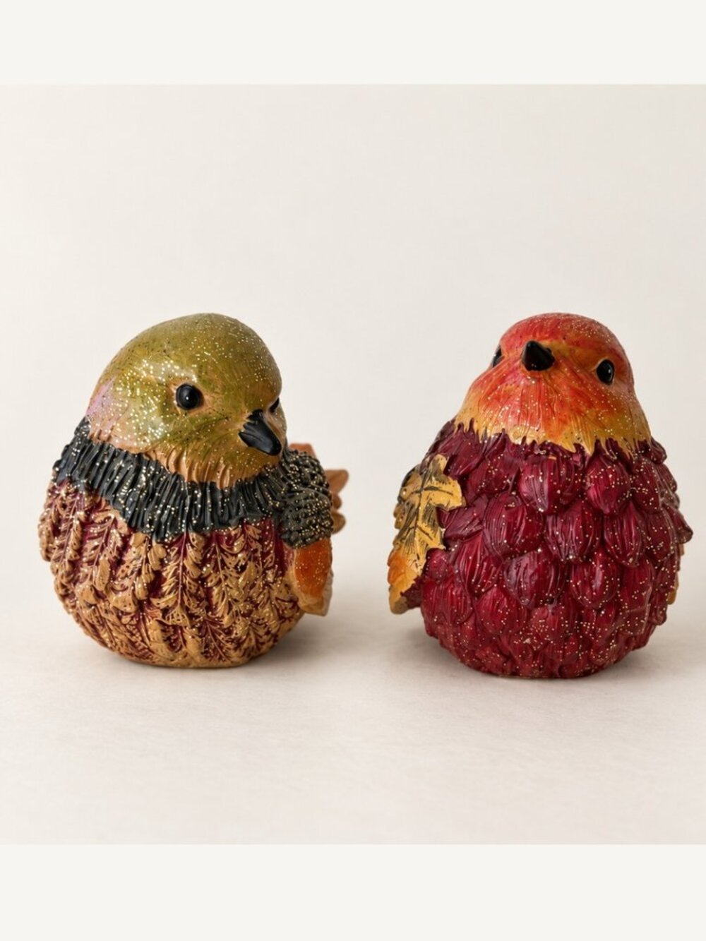 Ganz Fall Autumn Bird Figurines Set of 2 Acorn Oak Leaf Glitter Harvest Decor